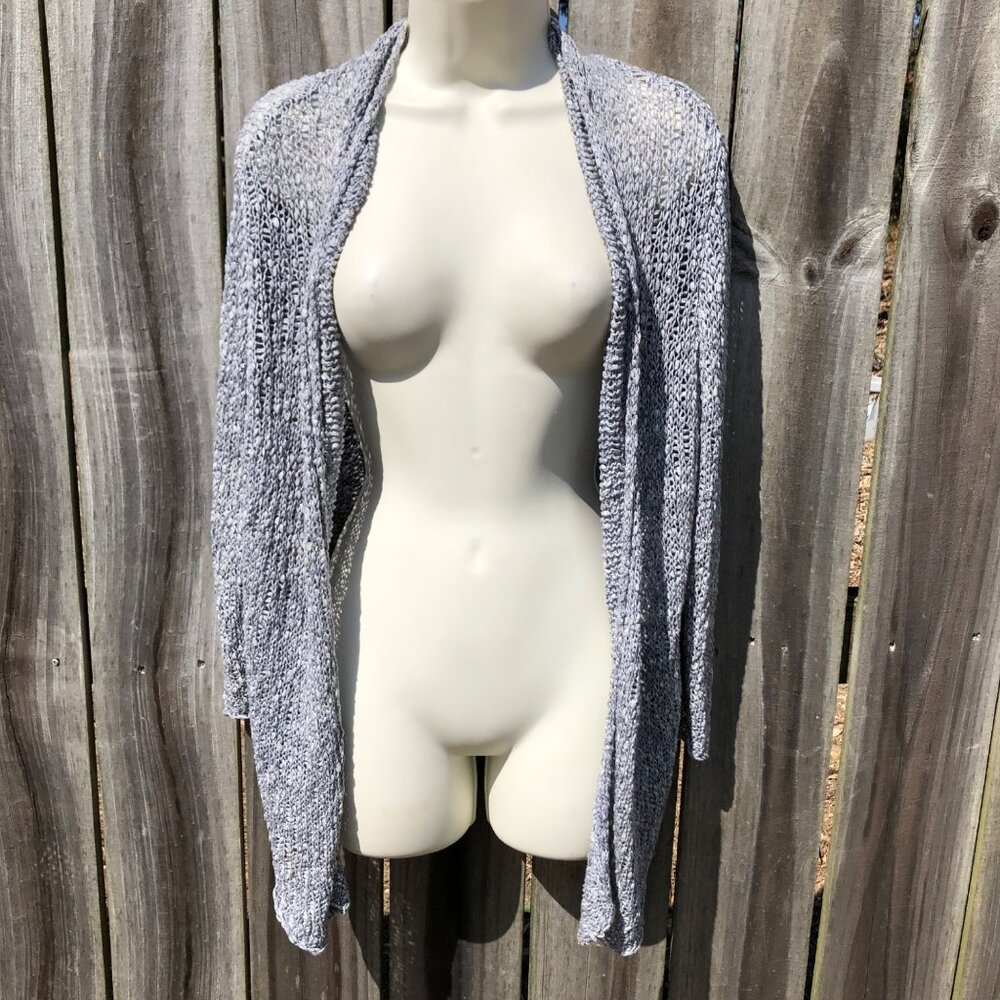 Eileen Fisher Medium Knit Open Cardigan Sweater Gray Long Sleeve Top Speckled
